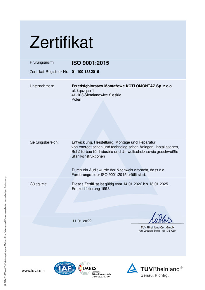 Certyfikat ISO 9001 DE