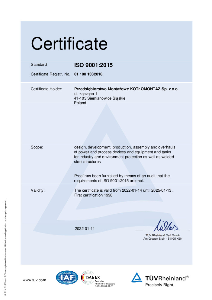 Certyfikat ISO 9001 EN