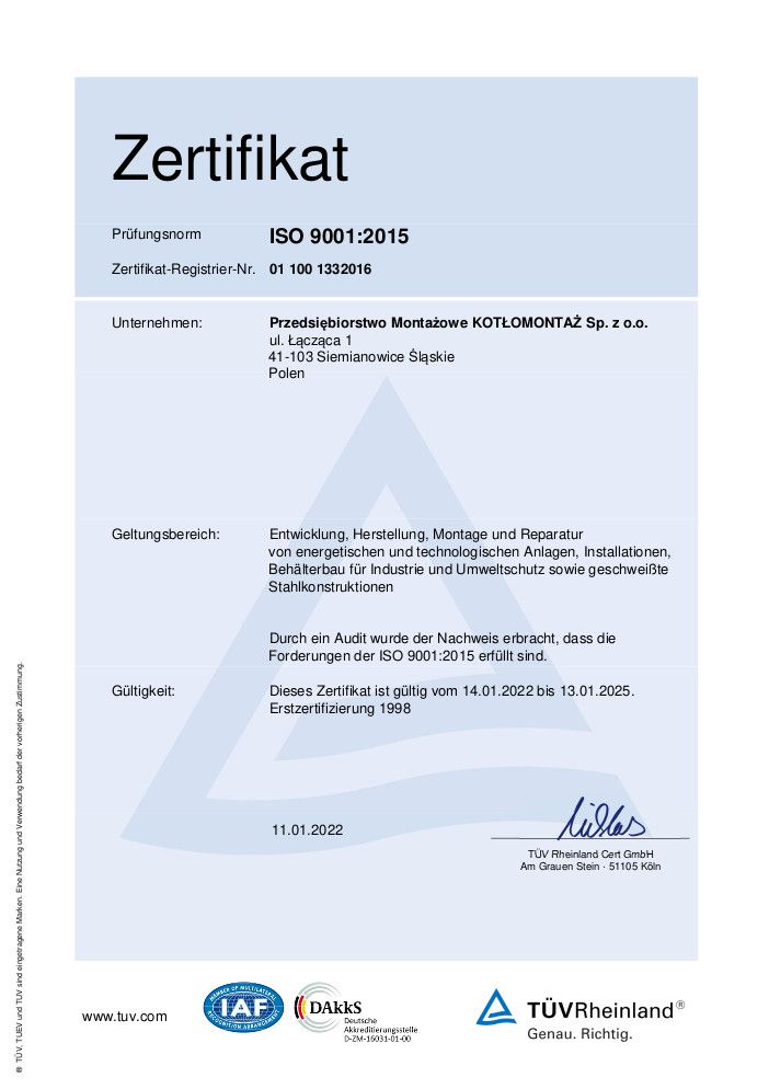 .  Certyfikat ISO 9001 DE